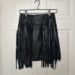 Black Faux Leather Fringe Skirt